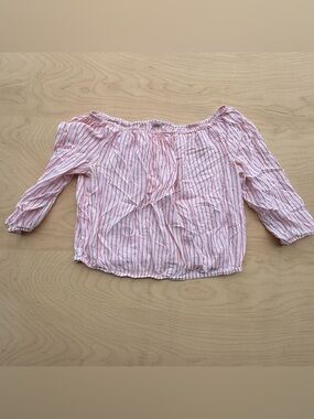 Gap Off-the-Shoulder Pink & White Striped Lightweight Peasant Shirt Top XL